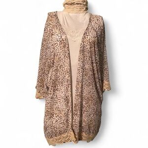 Maurices Sheer Animal Print Cardigan With Lace Trim